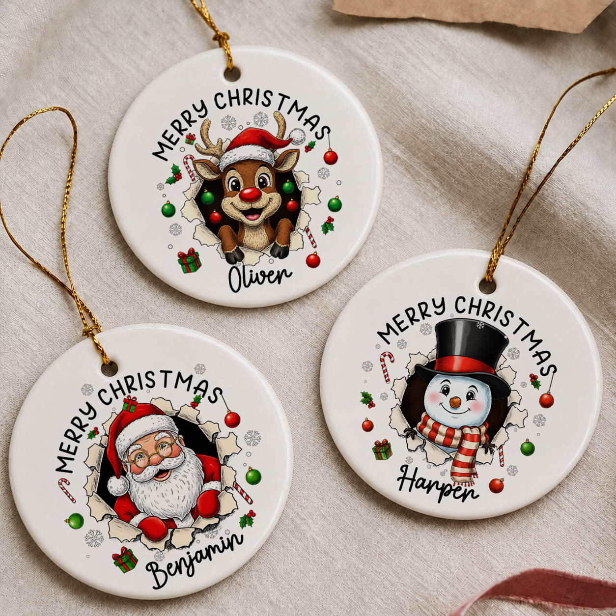 Personalized Funny Christmas Character Ceramic Ornament – Custom Name Keepsake Gift