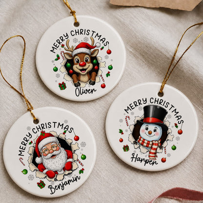Personalized Funny Christmas Character Ceramic Ornament – Custom Name Keepsake Gift