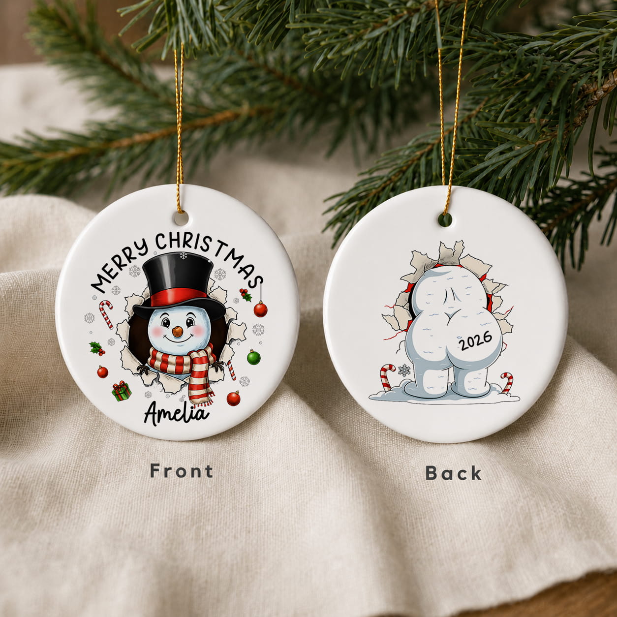 Personalized Funny Christmas Character Ceramic Ornament – Custom Name Keepsake Gift