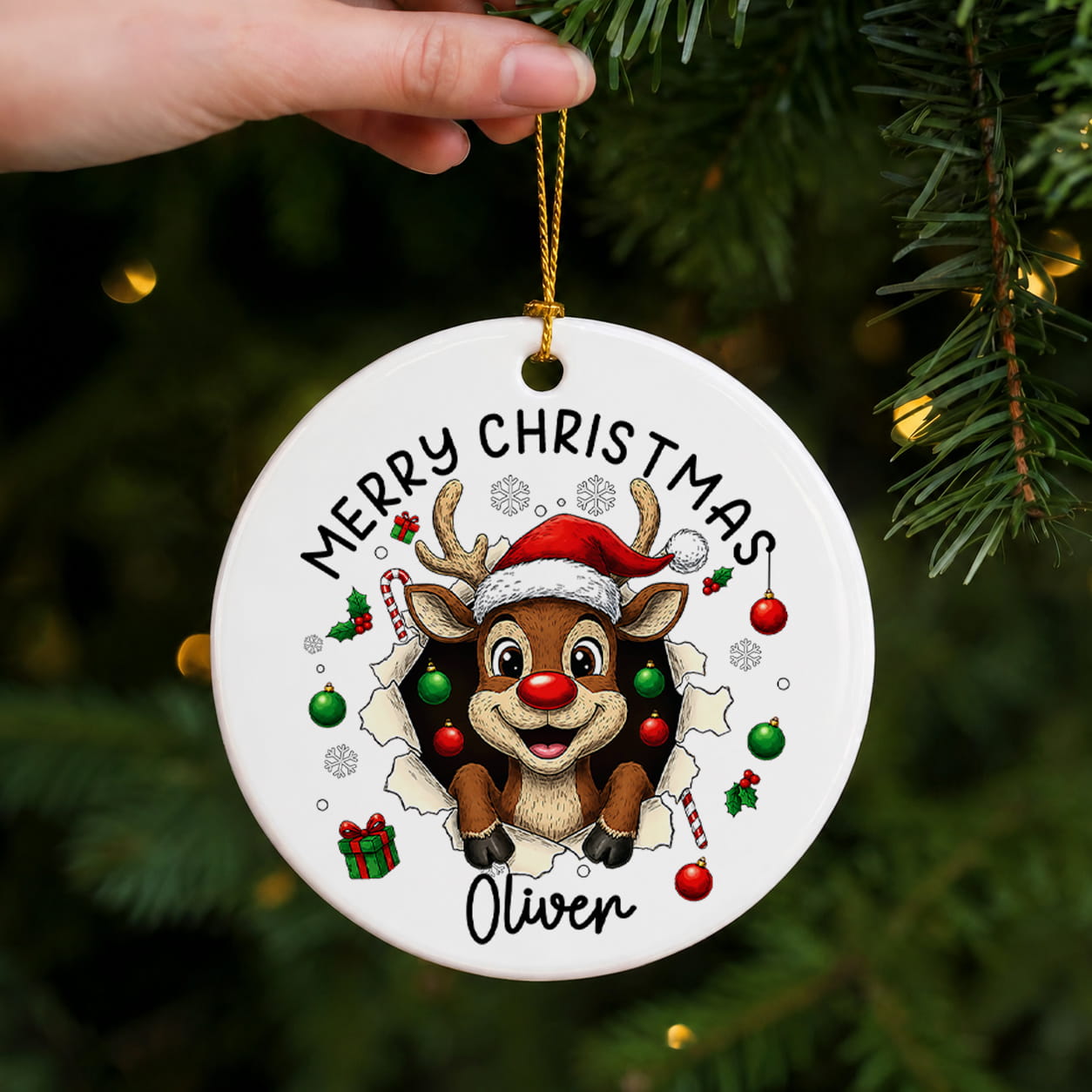 Personalized Funny Christmas Character Ceramic Ornament – Custom Name Keepsake Gift