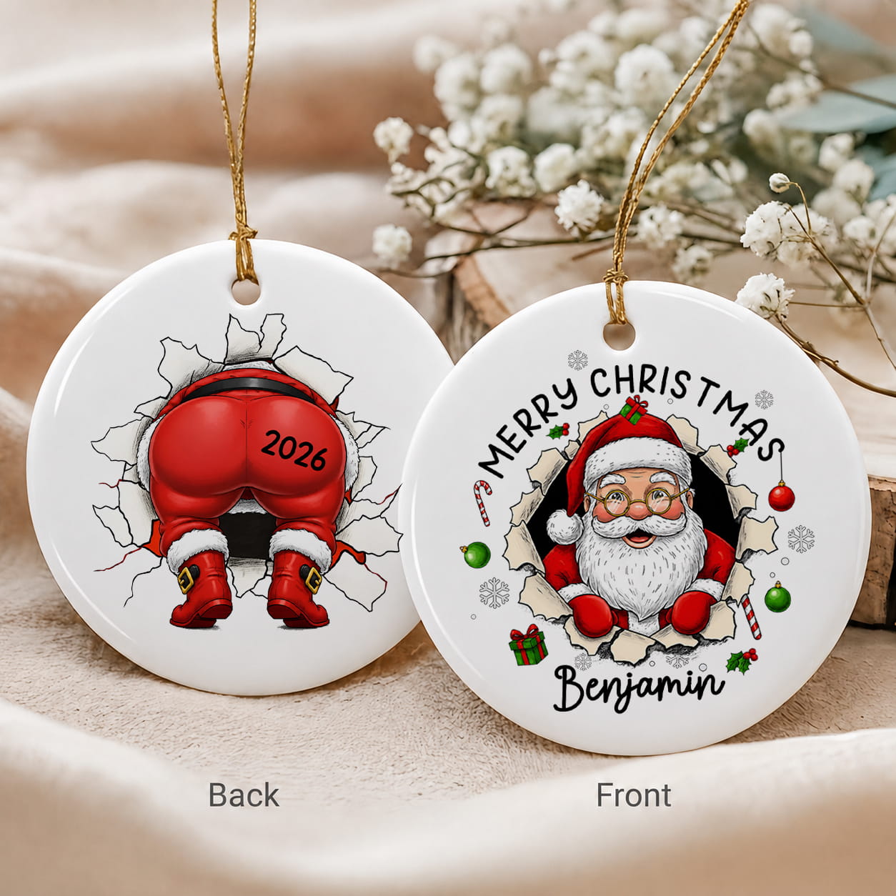 Personalized Funny Christmas Character Ceramic Ornament – Custom Name Keepsake Gift