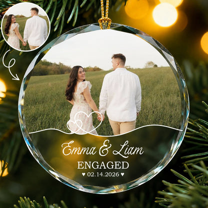 Personalized First Christmas Engaged Glass Ornament – Custom Photo Gift for Couples