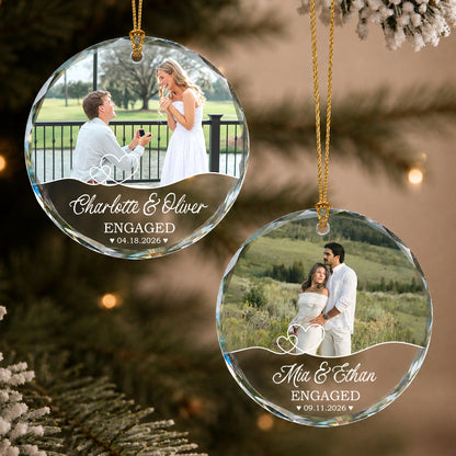 Personalized First Christmas Engaged Glass Ornament – Custom Photo Gift for Couples
