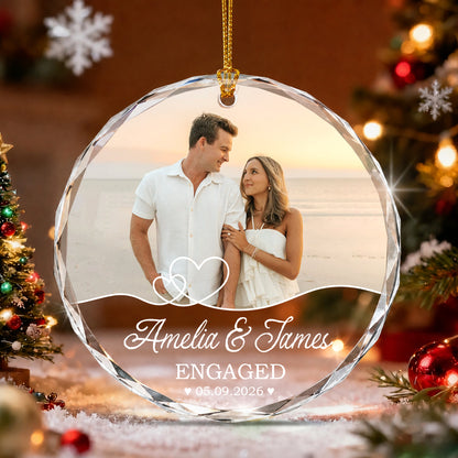 Personalized First Christmas Engaged Glass Ornament – Custom Photo Gift for Couples