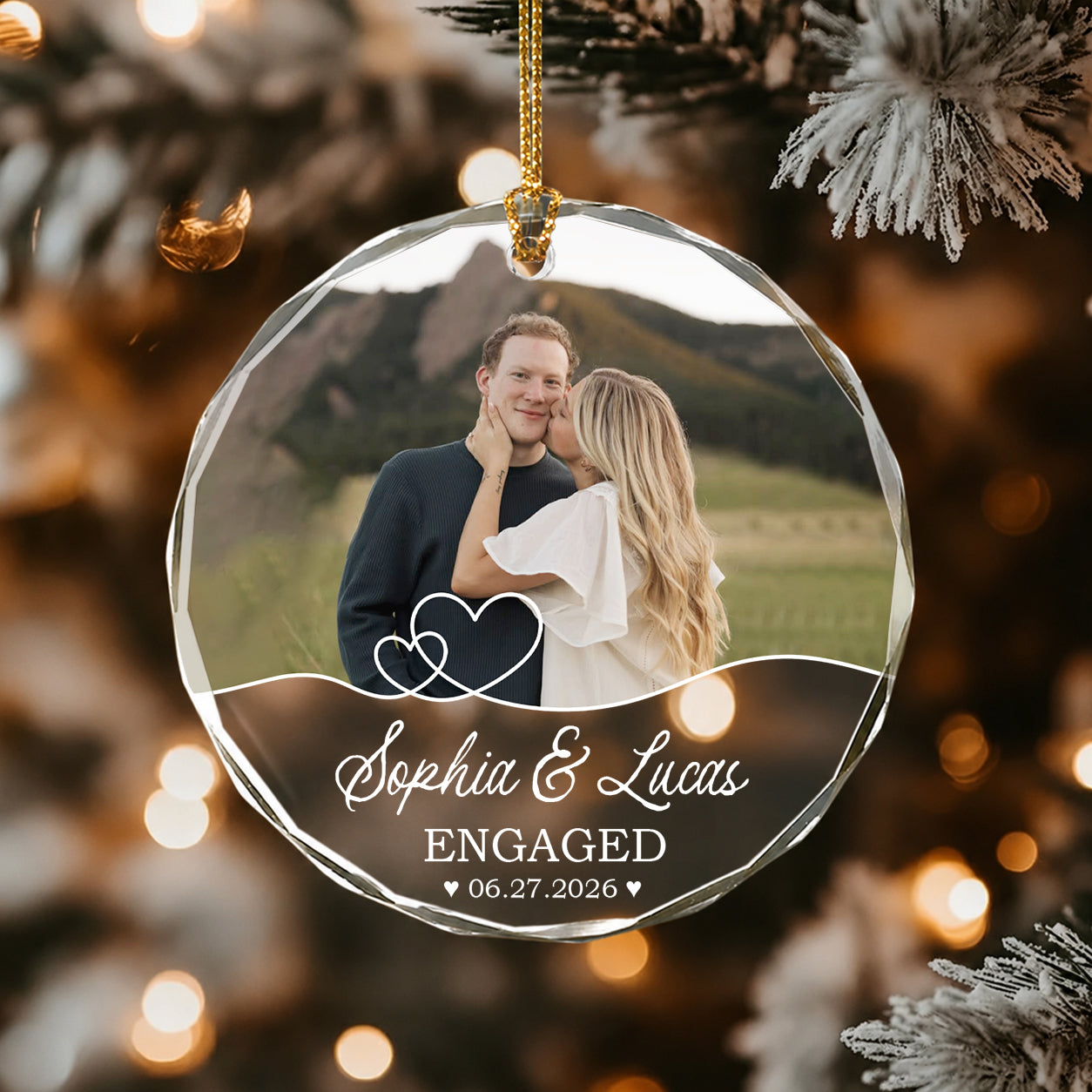 Personalized First Christmas Engaged Glass Ornament – Custom Photo Gift for Couples