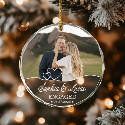 Personalized First Christmas Engaged Glass Ornament – Custom Photo Gift for Couples