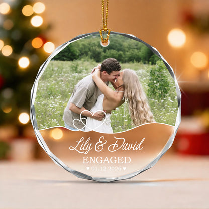 Personalized First Christmas Engaged Glass Ornament – Custom Photo Gift for Couples