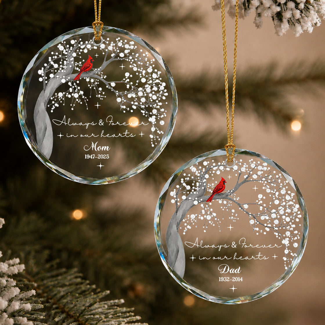 Personalized Cardinal Memorial Christmas Glass Ornament – Family Remembrance Gift