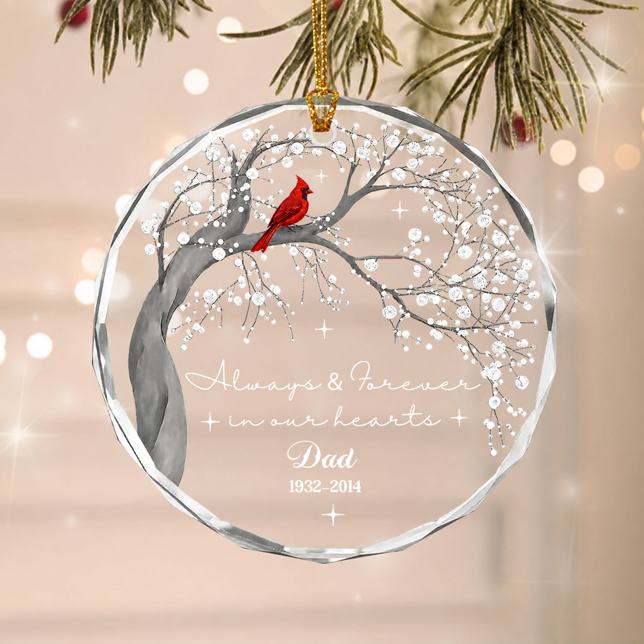 Personalized Cardinal Memorial Christmas Glass Ornament – Family Remembrance Gift