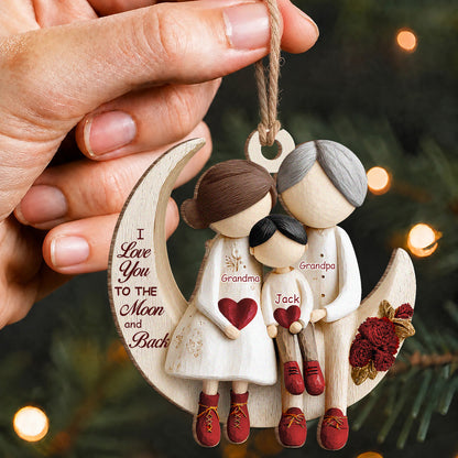 Personalized Grandparents & Grandchild Wood Ornament – Family Christmas Keepsake Gift