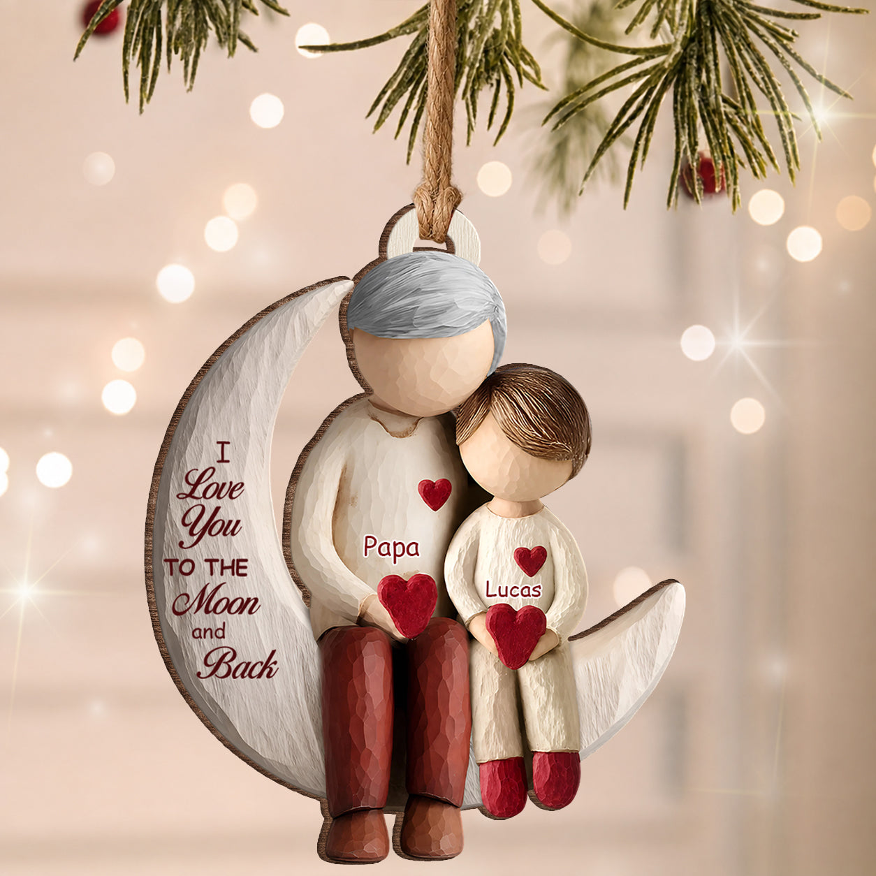 Personalized Grandparents & Grandchild Wood Ornament – Family Christmas Keepsake Gift