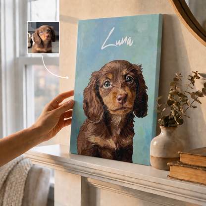 Personalized Dog Portrait Canvas, Custom Pet Photo Canvas, Dog Lover Wall Art Gift
