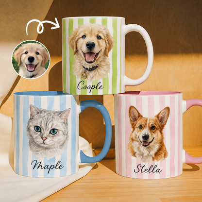 Personalized Pet Portrait Mug, Custom Dog or Cat Photo Mug with Name