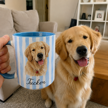 Personalized Pet Portrait Mug, Custom Dog or Cat Photo Mug with Name