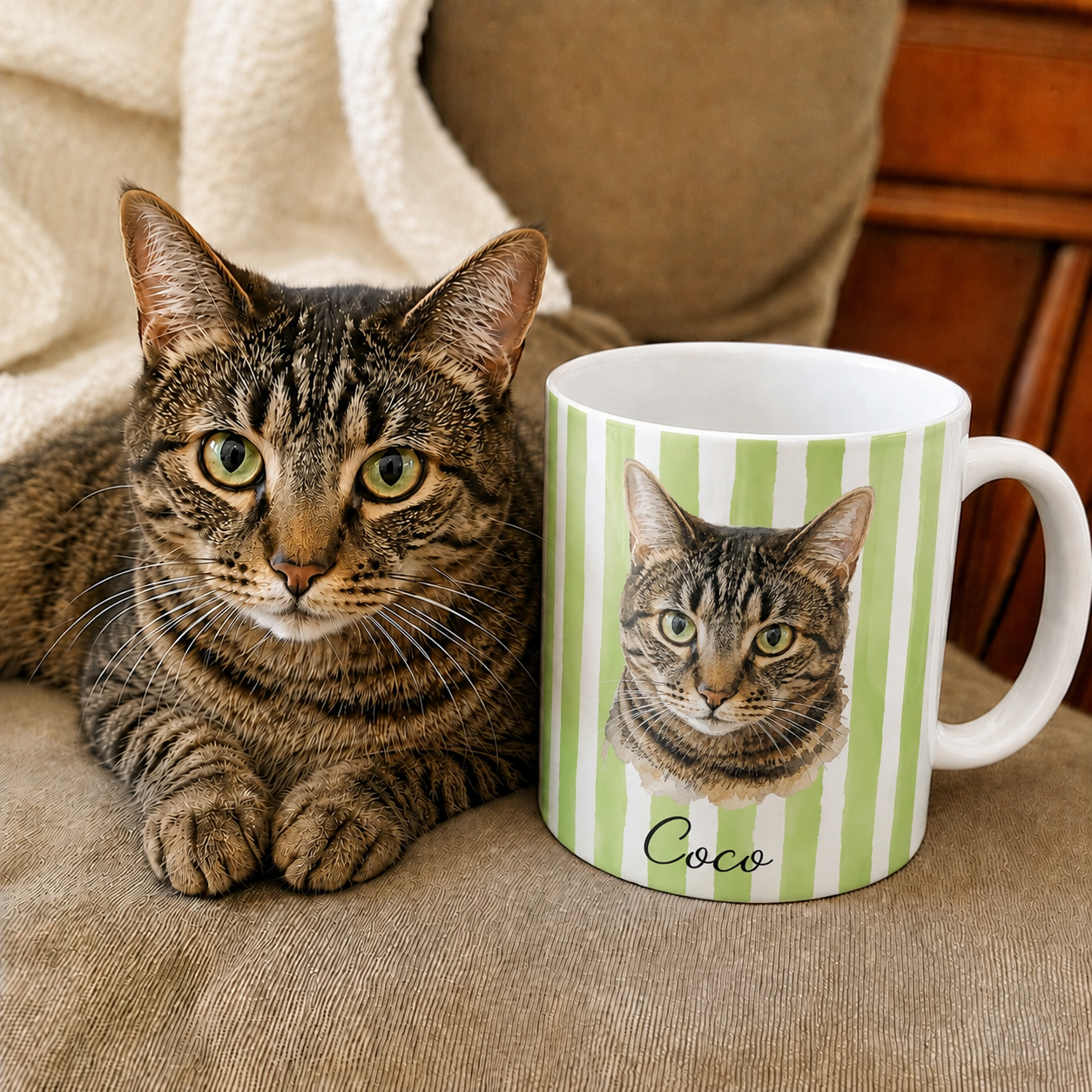 Personalized Pet Portrait Mug, Custom Dog or Cat Photo Mug with Name