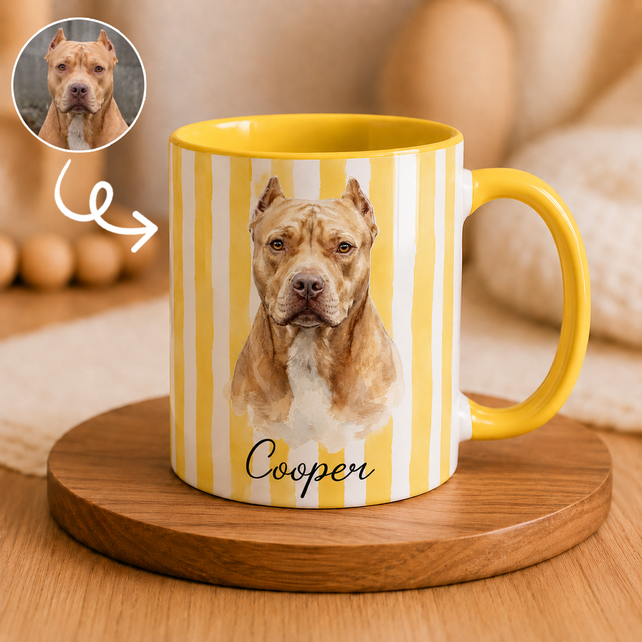 Personalized Pet Portrait Mug, Custom Dog or Cat Photo Mug with Name