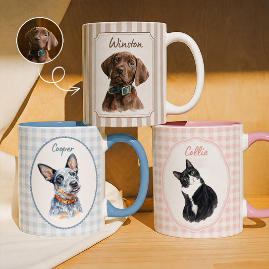Personalized Pet Portrait Mug, Custom Dog or Cat Photo and Name Mug