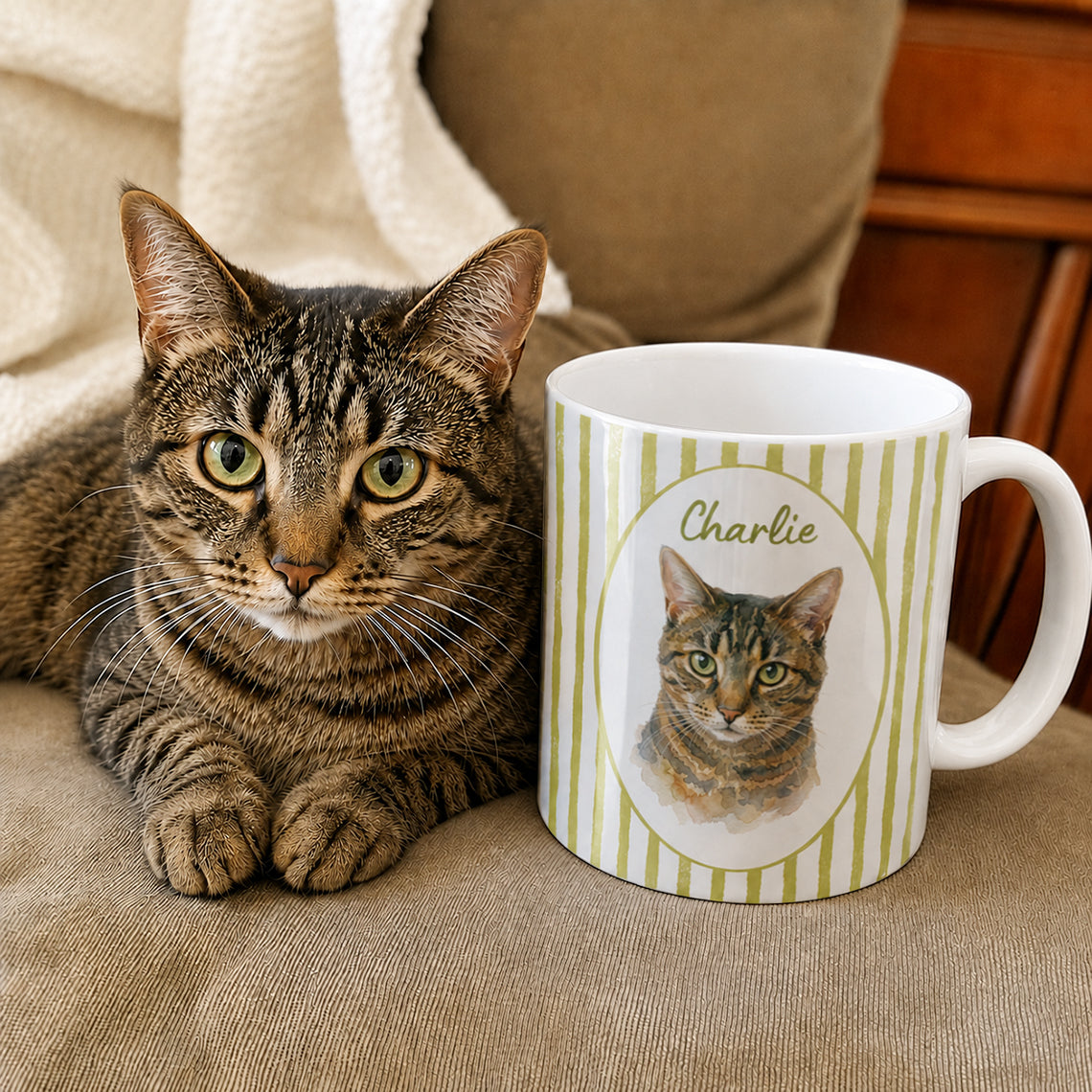 Personalized Pet Portrait Mug, Custom Dog or Cat Photo and Name Mug