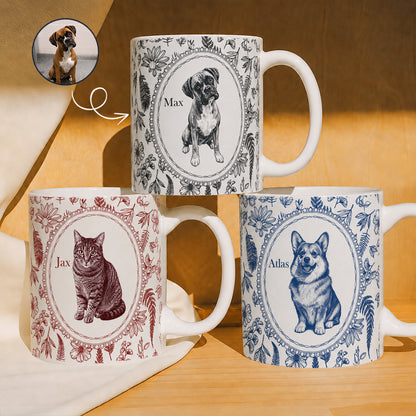 Personalized Pet Portrait Mug, Custom Dog or Cat Photo and Name Mug