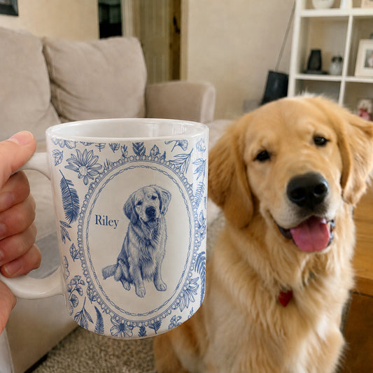 Personalized Pet Portrait Mug, Custom Dog or Cat Photo and Name Mug