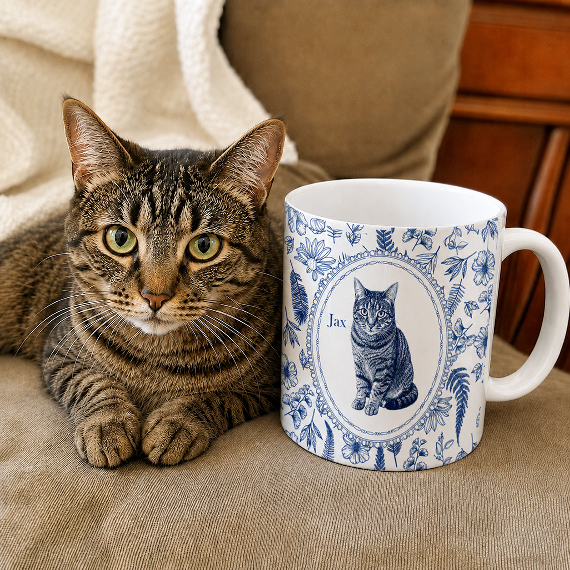 Personalized Pet Portrait Mug, Custom Dog or Cat Photo and Name Mug