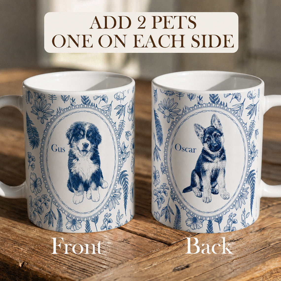 Personalized Pet Portrait Mug, Custom Dog or Cat Photo and Name Mug