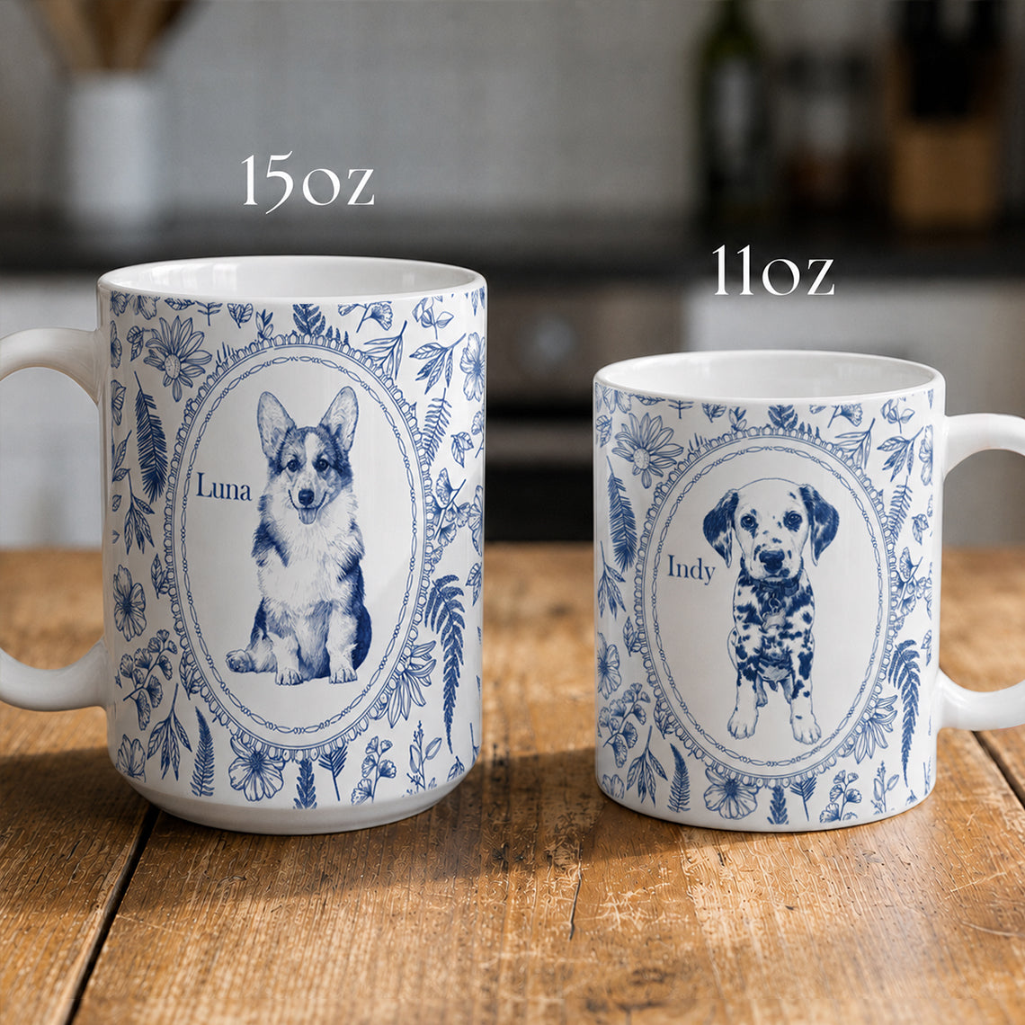 Personalized Pet Portrait Mug, Custom Dog or Cat Photo and Name Mug