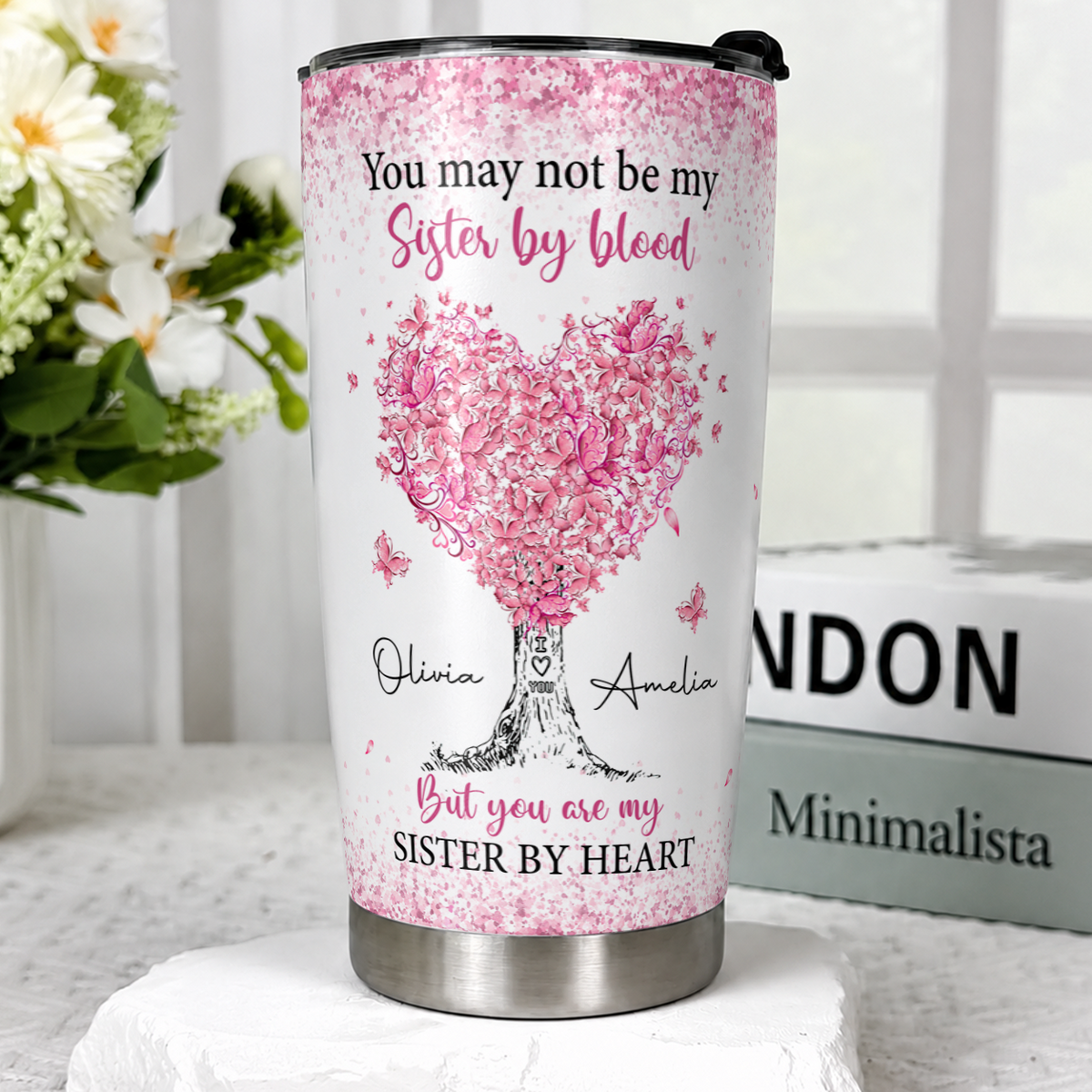Personalized To My Sister-in-law  20oz Premium Stainless Steel Tumbler – Pink Heart Tree Custom Names Gift For Sister