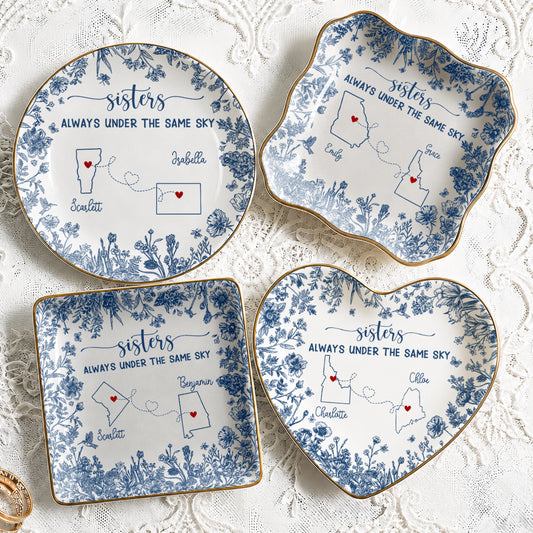 Personalized Sisters Ceramic Jewelry Dish – Long Distance Sister Gift
