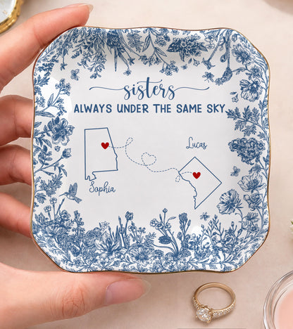 Personalized Sisters Ceramic Jewelry Dish – Long Distance Sister Gift
