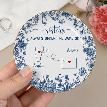 Personalized Sisters Ceramic Jewelry Dish – Long Distance Sister Gift