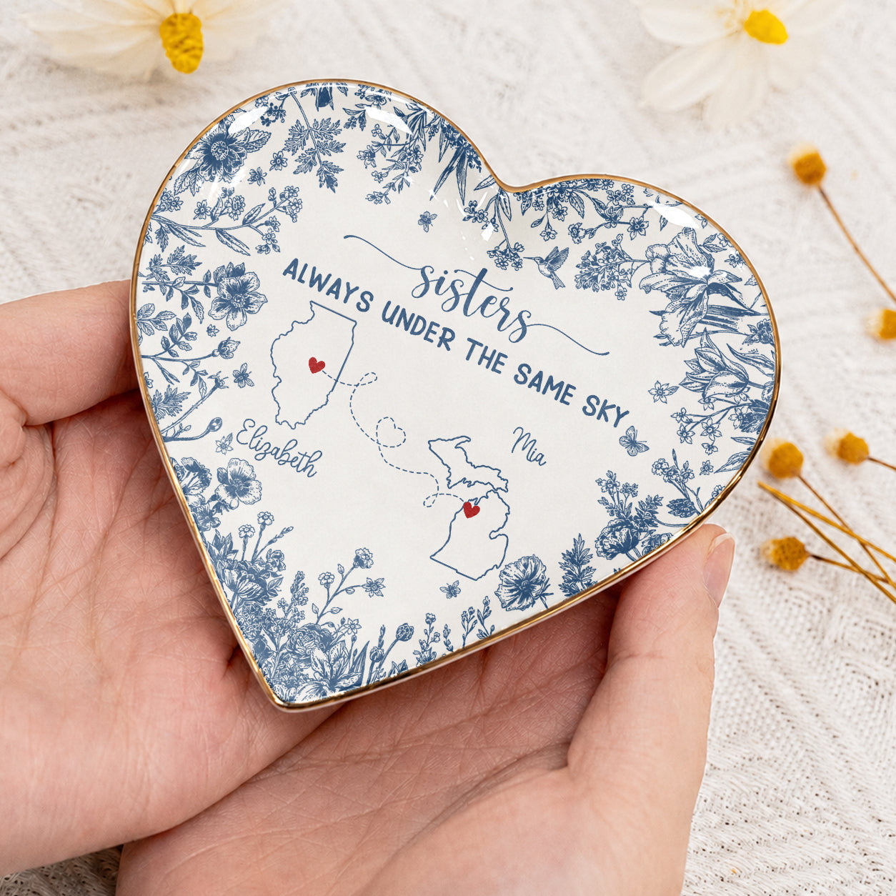 Personalized Sisters Ceramic Jewelry Dish – Long Distance Sister Gift
