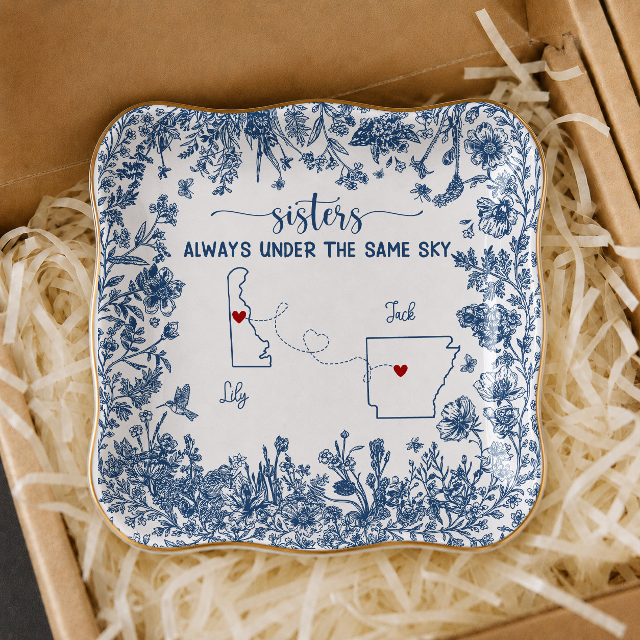 Personalized Sisters Ceramic Jewelry Dish – Long Distance Sister Gift