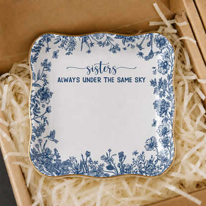 Personalized Sisters Ceramic Jewelry Dish, Custom Name Long Distance Gift For Sisters