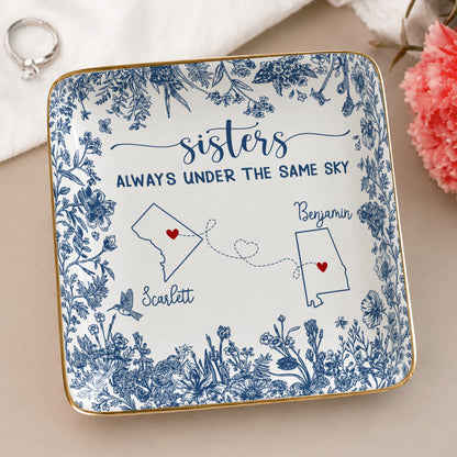 Personalized Sisters Ceramic Jewelry Dish – Long Distance Sister Gift