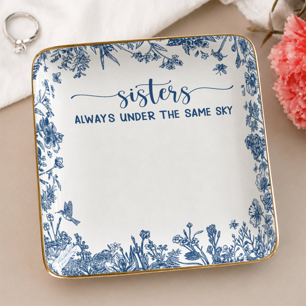 Personalized Sisters Ceramic Jewelry Dish, Custom Name Long Distance Gift For Sisters