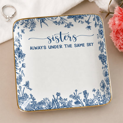 Personalized Sisters Ceramic Jewelry Dish, Custom Name Long Distance Gift For Sisters
