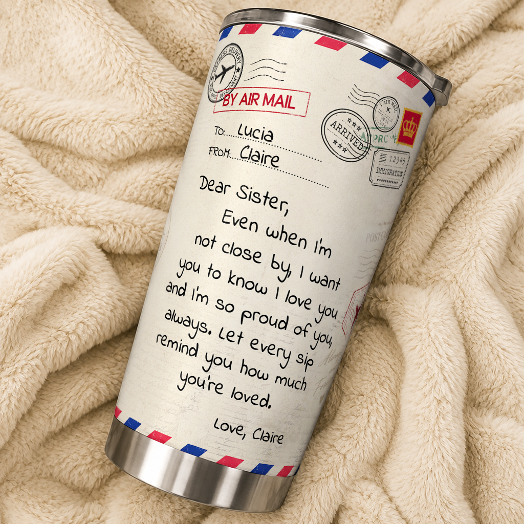 Personalized To My Sister  20oz Premium Stainless Steel Tumbler – Air Mail Letter Custom Names Gift For Sister