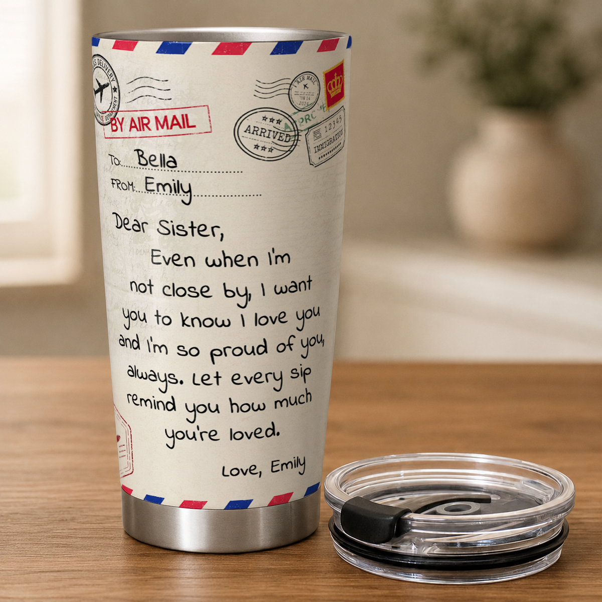 Personalized To My Sister  20oz Premium Stainless Steel Tumbler – Air Mail Letter Custom Names Gift For Sister