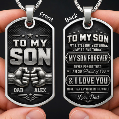 Personalized To My Son Dog Tag Necklace – My Son Forever Fist Bump Custom Names Gift For Son