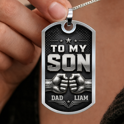 Personalized To My Son Dog Tag Necklace – My Son Forever Fist Bump Custom Names Gift For Son