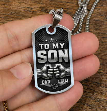 Personalized To My Son Dog Tag Necklace – My Son Forever Fist Bump Custom Names Gift For Son