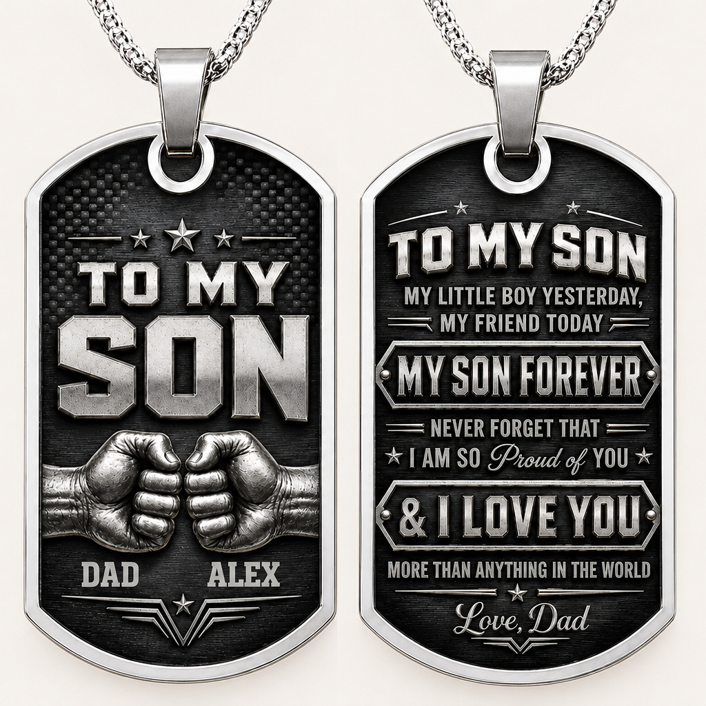 Personalized To My Son Dog Tag Necklace – My Son Forever Fist Bump Custom Names Gift For Son