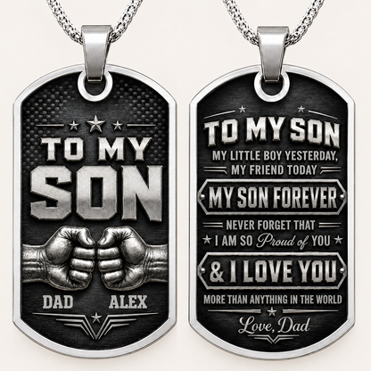 Personalized To My Son Dog Tag Necklace – My Son Forever Fist Bump Custom Names Gift For Son