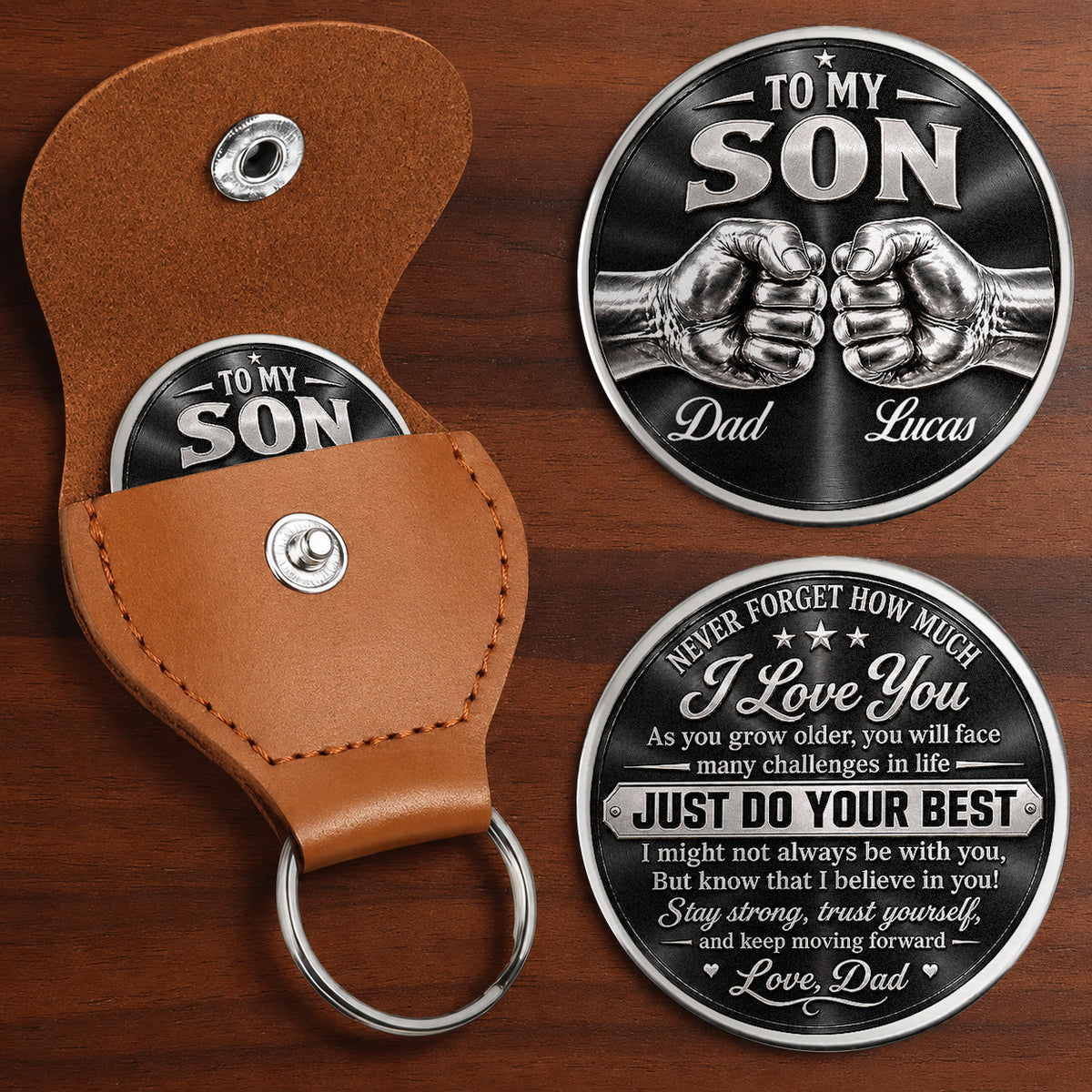 Personalized To My Son Pocket Hug Coin – Just Do Your Best Fist Bump Dad & Son Custom Names Gift For Son