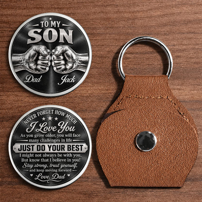 Personalized To My Son Pocket Hug Coin – Just Do Your Best Fist Bump Dad & Son Custom Names Gift For Son