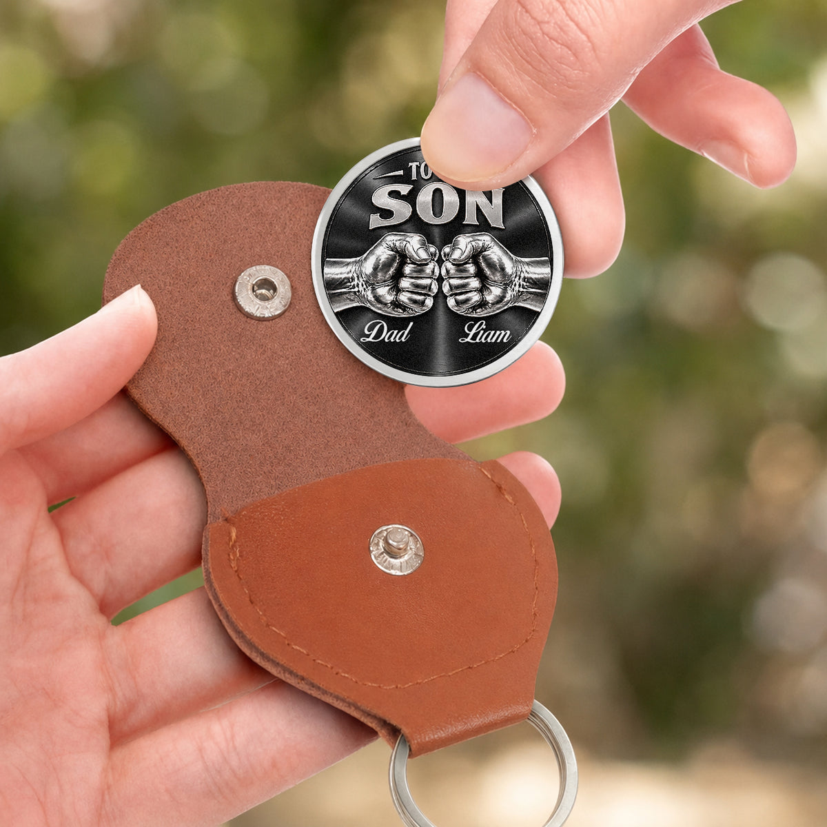 Personalized To My Son Pocket Hug Coin – Just Do Your Best Fist Bump Dad & Son Custom Names Gift For Son