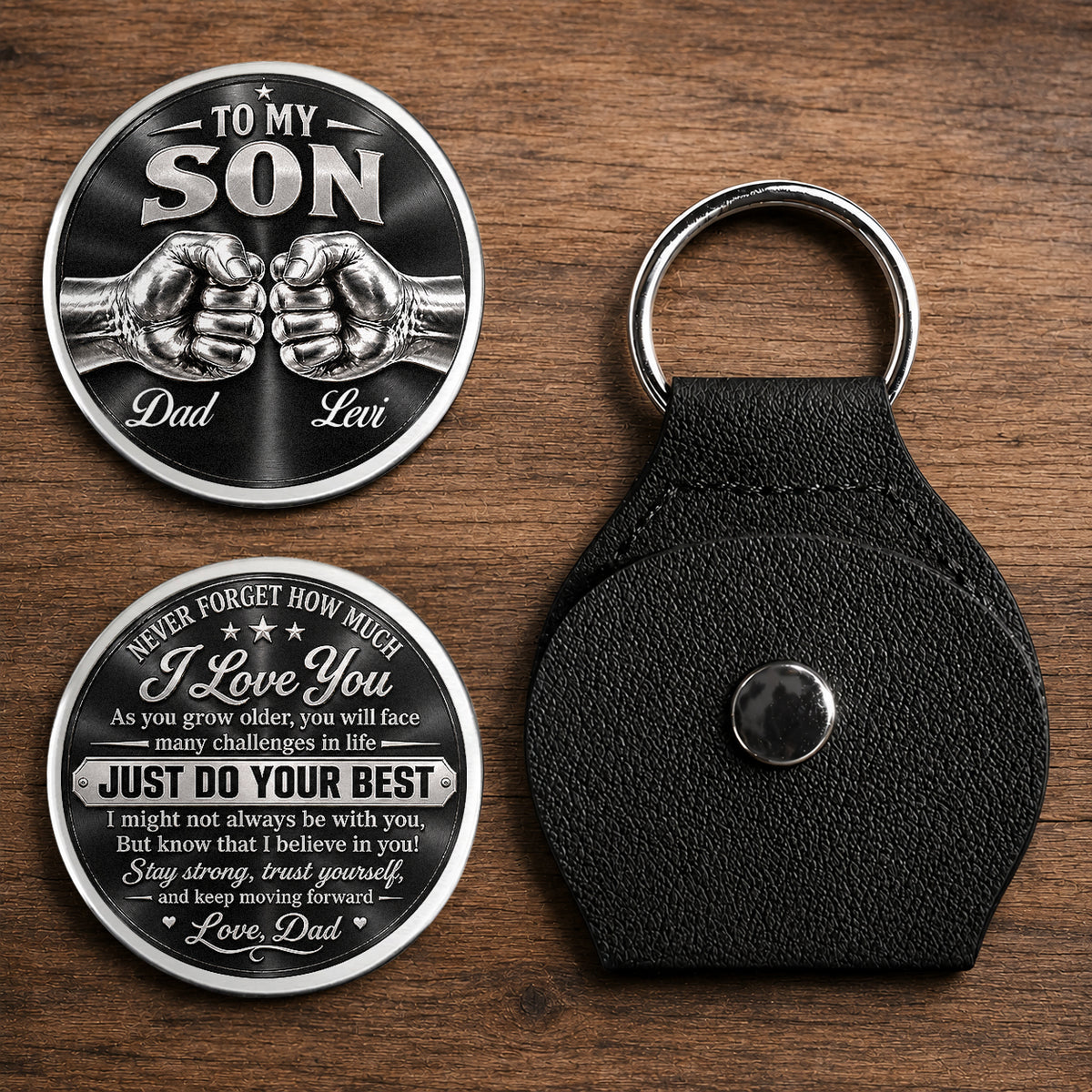 Personalized To My Son Pocket Hug Coin – Just Do Your Best Fist Bump Dad & Son Custom Names Gift For Son