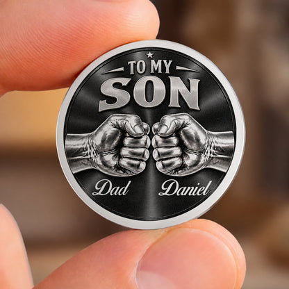 Personalized To My Son Pocket Hug Coin – Just Do Your Best Fist Bump Dad & Son Custom Names Gift For Son