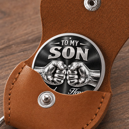 Personalized To My Son Pocket Hug Coin – Just Do Your Best Fist Bump Dad & Son Custom Names Gift For Son